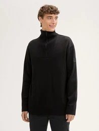 Strickpullover Relaxed Troyer Strickpullover mit Logo Badge