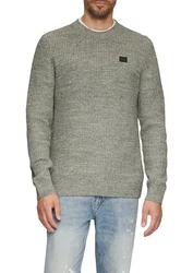 s.Oliver Strickpullover mit Crew Neck Rippblende Melierte/Melange