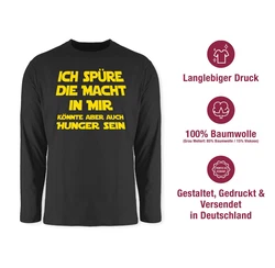 Shirtracer Rundhalsshirt Ich spüre die Macht in mir könnte aber auch Hunger sein Sprüche Statement mit Spruch Neonfarben/Gelb/Schwarz/Mischfarben/Braun
