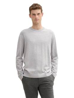 TOM TAILOR Strickpullover Basic Crewneck Knit Grau/Hellgrau/Grün TOM TAILOR Strickpullover Basic Crewneck Knit Grau/Hellgrau/Grün