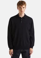 United Colors of Benetton Langarm-Poloshirt Schwarz/Dunkelgrün/Grün