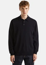 United Colors of Benetton Langarm-Poloshirt Schwarz/Dunkelgrün/Grün