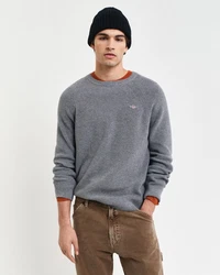 Gant Rundhalspullover COTTON WOOL RIB C-NECK Dunkelgrau/Hellgrau/Grau/Orange/Grün/Braun
