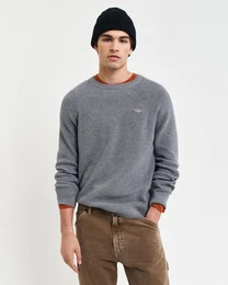 Rundhalspullover COTTON WOOL RIB C-NECK Rippstrickstruktur