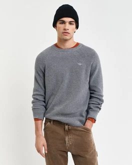 Gant Rundhalspullover COTTON WOOL RIB C-NECK Dunkelgrau/Hellgrau/Grau/Orange/Grün/Braun