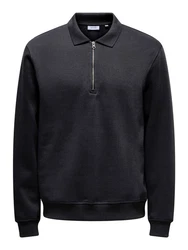 ONLY & SONS Sweatshirt Polokragen Viertelknopfleiste Regular Fit (7994) Schwarz (7994)