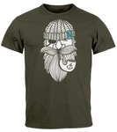 Neverless Print-Shirt Herren T-Shirt Seemann Bart Seefahrer Nordisch Maritim Dunkelgrün/Grün
