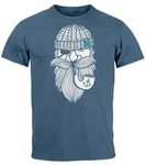 Neverless Print-Shirt Herren T-Shirt Seemann Bart Seefahrer Nordisch Maritim Blau/Grau