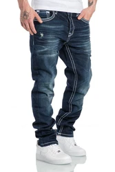 Amaci&Sons Stretch-Jeans Columbus Herren Regular Slim Denim Hose Dunkelblau/Blau