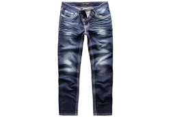 Amaci&Sons Herren Dicke Nähte Destroyed Jeans Regular Slim Denim Hose Fit 7983WC Dunkelblau/Orange/Blau