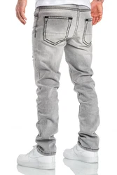 Amaci&Sons Herren Dicke Nähte Destroyed Jeans Regular Slim Denim Hose Fit 7983WC Grau/Silber/Dunkelgrau/Beige/Khaki/Hellgrau