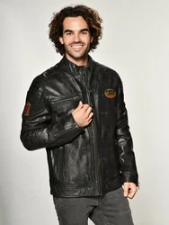 MUSTANG Lederjacke Varberg Creme/Schwarz/Braun/Blau