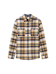 TOM TAILOR Kurzarmshirt Overshirt Casual Fit Grau/Beige/Braun/Gelb