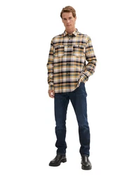 TOM TAILOR Kurzarmshirt Overshirt Casual Fit Grau/Beige/Braun/Gelb