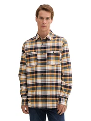 TOM TAILOR Kurzarmshirt Overshirt Casual Fit Grau/Beige/Braun/Gelb