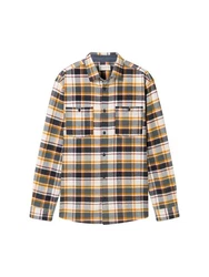 TOM TAILOR Kurzarmshirt Overshirt Casual Fit Grau/Beige/Braun/Gelb