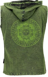 Guru-Shop Tanktop mit Kapuze Herren-Pullover Dunkelgrün/Grün/Neonfarben