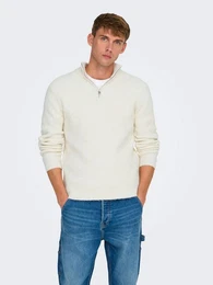 Strickpullover Strickpullover Stehkragen Reiverschluss Regular Fit 8093 in Wei