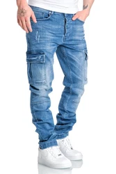 Amaci&Sons Herren Cargo Jeans Regular Slim Destroyed 7985 Blau/Hellblau