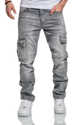 Amaci&Sons Herren Cargo Jeans Regular Slim Destroyed 7985 Hellgrau/Grau/Khaki