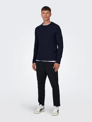 ONLY & SONS Strickpullover ONSKICKER LIFE REG 3 CABLE CREW KNIT Dunkelblau (7990)