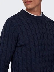 ONLY & SONS Strickpullover ONSKICKER LIFE REG 3 CABLE CREW KNIT Dunkelblau (7990)