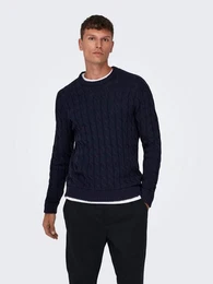 Strickpullover Strickpullover Rundhals Normal Fit langarm 7990 in Dunkelblau