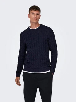 ONLY & SONS Strickpullover ONSKICKER LIFE REG 3 CABLE CREW KNIT Dunkelblau (7990)