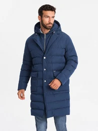 Wintermantel Lange Herren-Steppjacke mit Revers und Futter