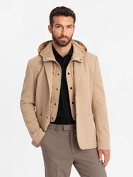 OMBRE Sakko mit Kapuze Beige/Khaki