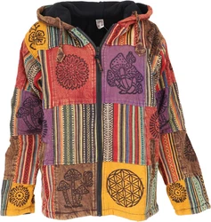 Guru-Shop Strickjacke Goa Jacke Patchwork Sweatshirt Jacke Mischfarben/Lila