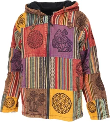 Guru-Shop Strickjacke Goa Jacke Patchwork Sweatshirt Jacke Mischfarben/Lila