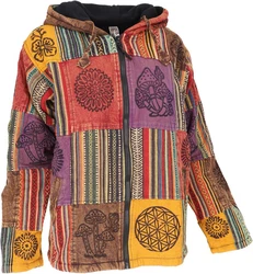 Guru-Shop Strickjacke Goa Jacke Patchwork Sweatshirt Jacke Mischfarben/Lila