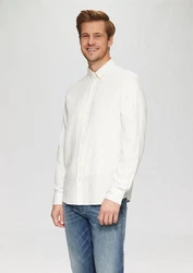 s.Oliver Langarmhemd Regular Fit Weiß/Creme/Khaki