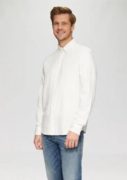 Langarmhemd Regular Fit: Strukturiertes Baumwollhemd mit Button-down-Kragen