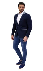 Denim Distriqt Jerseysakko Sportliches Herren Jersey Sakko mit besonderen Details Blau