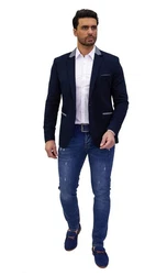 Denim Distriqt Jerseysakko Sportliches Herren Jersey Sakko mit besonderen Details Blau