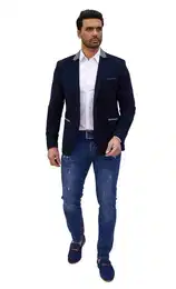 Jerseysakko Sportliches Herren Jersey Sakko mit besonderen Details Blau 46
