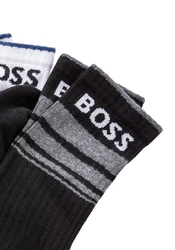 BOSS Freizeitsocken 3P QS Rib Stripe CC mit BOSS Logo Dunkelblau/Blau/Braun