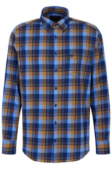 bugatti Langarmhemd Blau/Hellblau/Dunkelblau