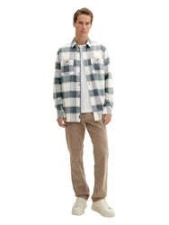 TOM TAILOR Kurzarmshirt Overshirt Casual Fit Grau/Blau/Hellblau/Hellgrau