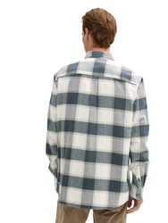 TOM TAILOR Kurzarmshirt Overshirt Casual Fit Grau/Blau/Hellblau/Hellgrau