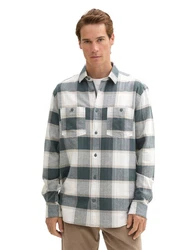 TOM TAILOR Kurzarmshirt Overshirt Casual Fit Grau/Blau/Hellblau/Hellgrau