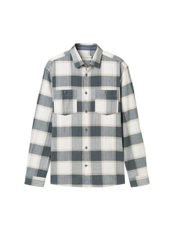TOM TAILOR Kurzarmshirt Overshirt Casual Fit Grau/Blau/Hellblau/Hellgrau