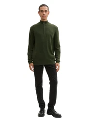 TOM TAILOR Strickpullover Troyer Regular Fit Dunkelgrün/Grün