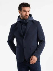 OMBRE Sakko mit Kapuze Dunkelblau/Hellblau