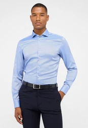 Eterna Langarmhemd SLIM FIT EASY IRON Hellblau/Blau