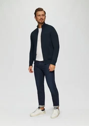 s.Oliver Strickjacke mit Stehkragen Rippblende Dunkelblau