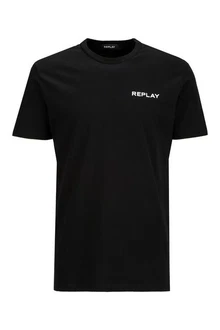 Replay T-Shirt Piece Dyed Heavy Cotton Jersey Blau/Schwarz/Rot