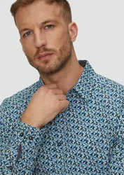 s.Oliver Langarmhemd Slim Fit Blau/Hellblau